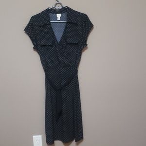 Black with white polka dot wrap dress, size M